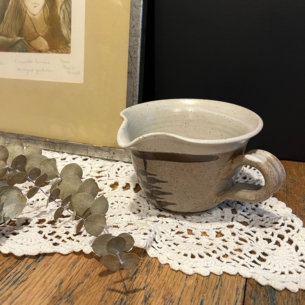 Handmade Studio Pottery Creamer or Whisking Bowl – Rustic Brushstroke Design